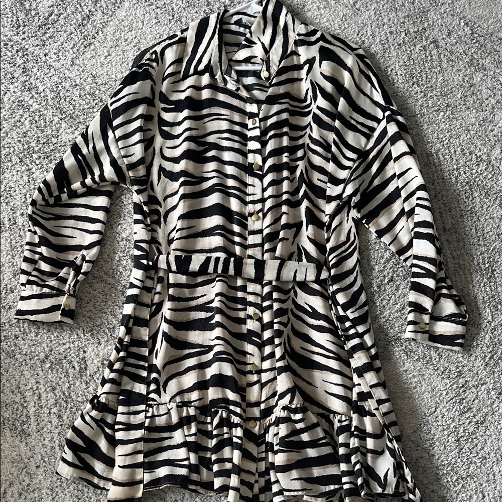 Zara Black and White Zebra Print Trench Coat